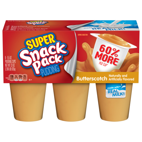 Snack Pack Butterscotch Super Size Pudding, 5.5 oz pudding cups, 6 ct
