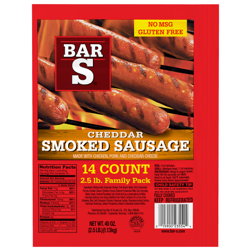 Bar-S Cheddar Family Pack Smoked Sausage, 40 oz, 14 ct