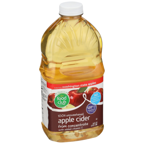 Food Club 100% Unsweetened Apple From Concentrate With Added Vitamin C Cider, 1/2 gal