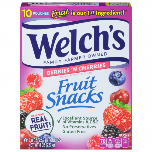 Welch's Berries 'N Cherries Fruit Snacks, .8 oz, 10 ct