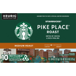 Starbucks 100% Arabica Ground Medium Roast Pike Place Roast K-Cup Pods Coffee, 0.44 oz, 10 ct