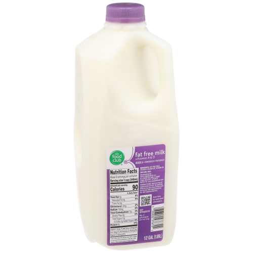 Food Club Fat Free Skim Milk, 1/2 gal