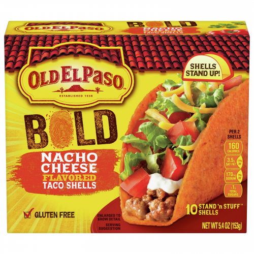 Old El Paso Nacho Cheese Flavored Bold Stand 'n Stuff Taco Shells, 10 taco shells