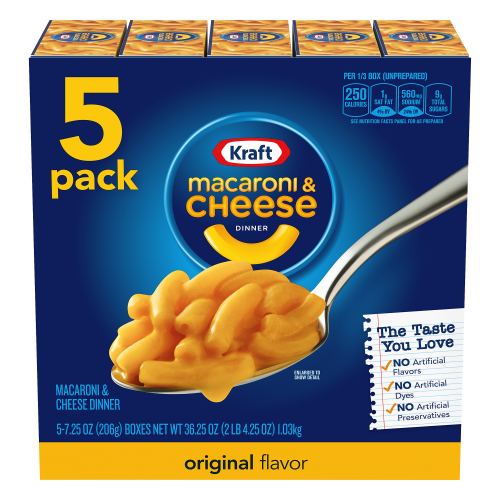 Kraft Original Flavor 5 Pack Macaroni & Cheese Dinner, 7.25 oz, 5 ct