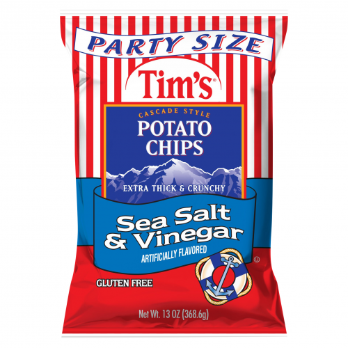 Tim's Party Size Sea Salt & Vinegar Extra Thick And Crunchy Cascade Style Gluten Free Potato Chips, 13 oz