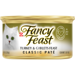 Purina Fancy Feast Grain Free Pate Wet Cat Food, Classic Pate Turkey & Giblets Feast, 3 oz