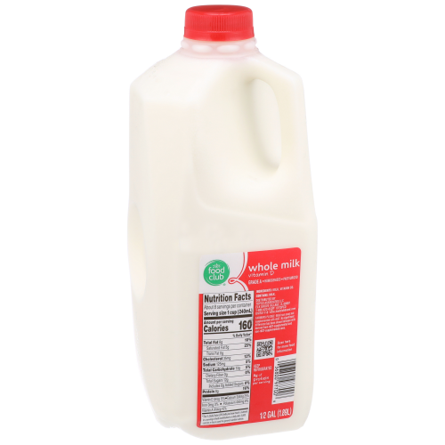 Food Club Whole Milk Vitamin D, 1/2 gal