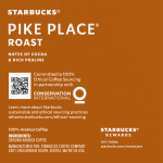 Starbucks 100% Arabica Ground Medium Roast Pike Place Roast K-Cup Pods Coffee, 0.44 oz, 10 ct